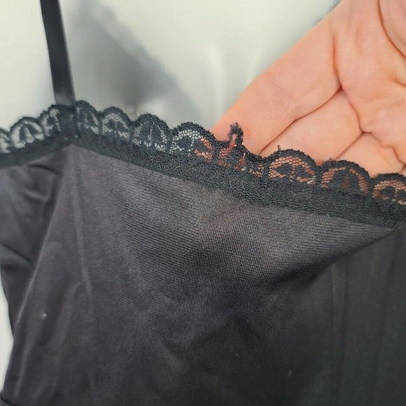 Sears Full Slip Black Silky Nylon Size 38 VTG Lace Adjustable Strap Medium Large - Picture 9 of 11